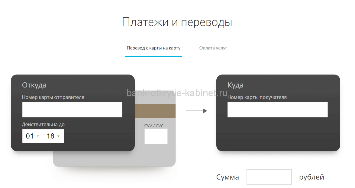 Переводы между картами банка Открытие
