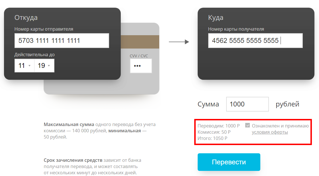 банк открытие перевод с карты на карту